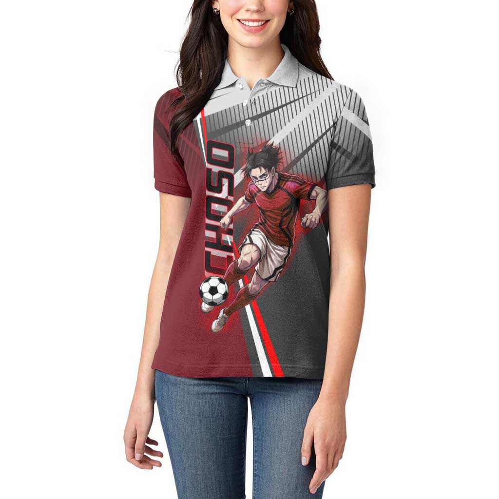 Personalized Choso Jujutsu Kaisen Women Polo Shirt with Red Gradient and Dynamic Kick Design