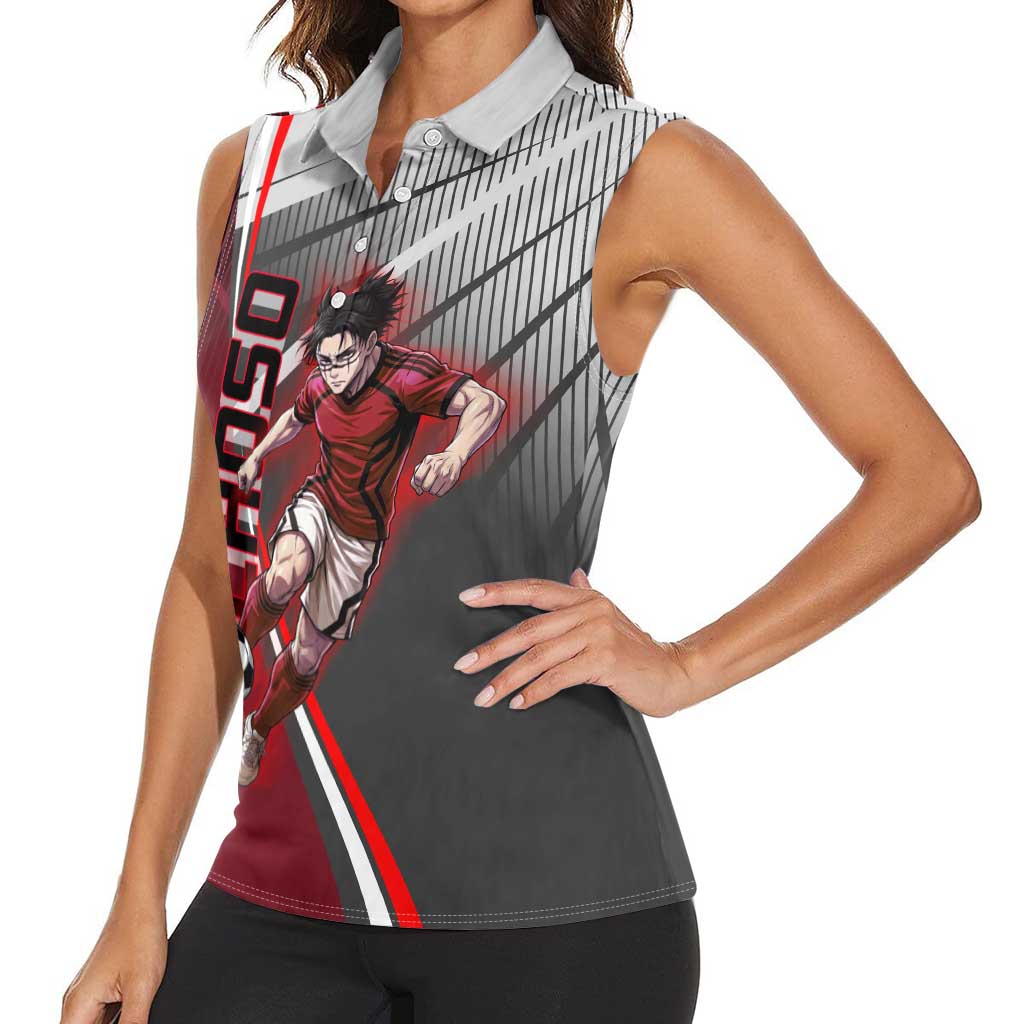 Personalized Choso Jujutsu Kaisen Women Sleeveless Polo Shirt with Red Gradient and Dynamic Kick Design