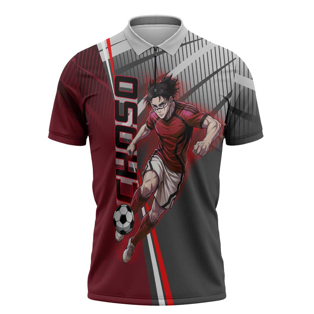 Personalized Choso Jujutsu Kaisen Zipper Polo Shirt with Red Gradient and Dynamic Kick Design