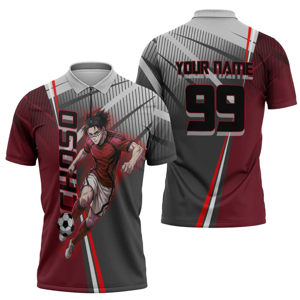 Personalized Choso Jujutsu Kaisen Zipper Polo Shirt with Red Gradient and Dynamic Kick Design