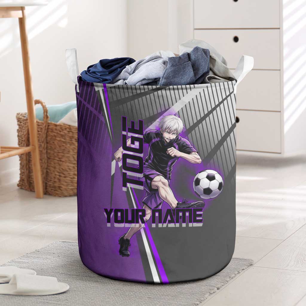 Personalized Toge Inumaki Jujutsu Kaisen Laundry Basket with Purple Gradient and Action Kick Design