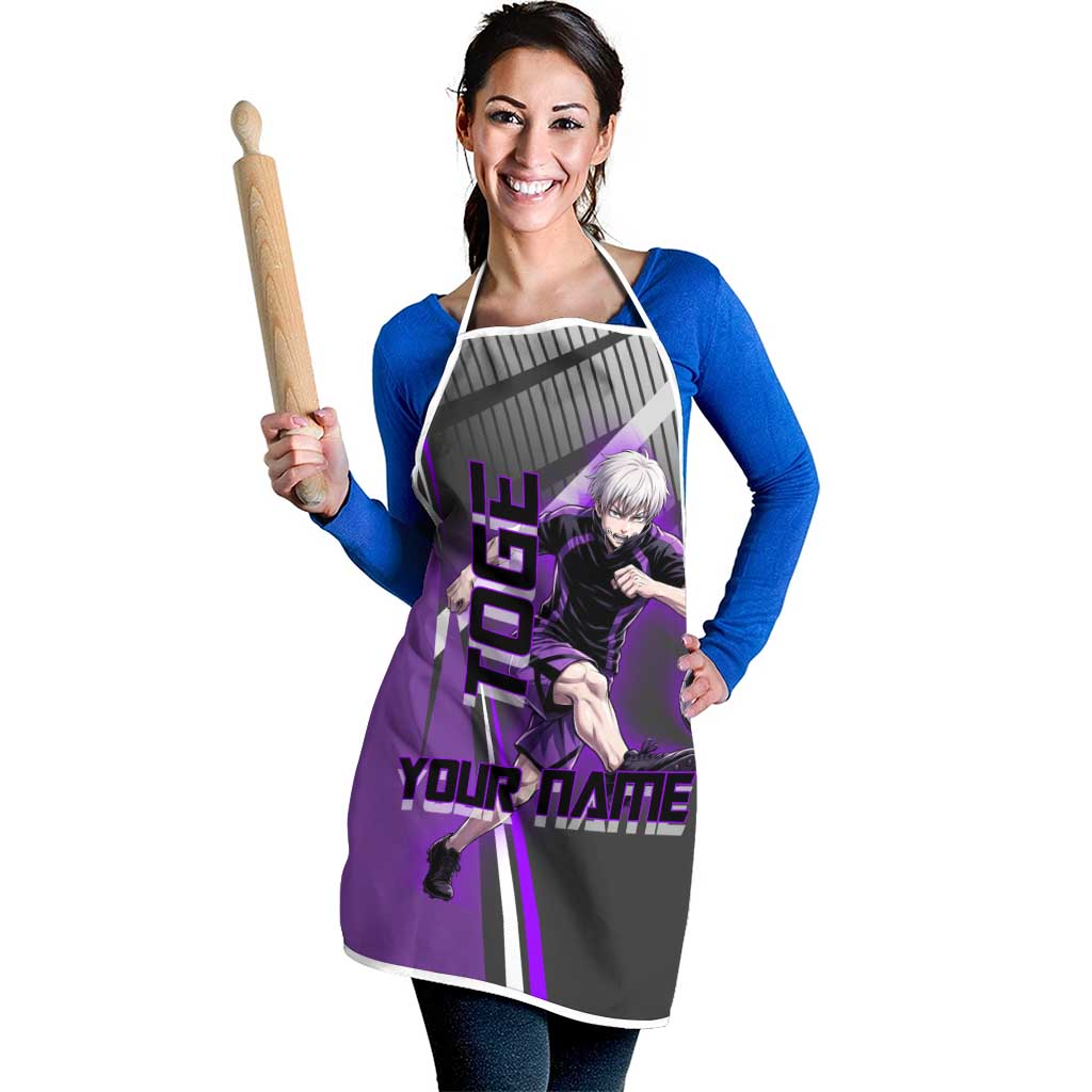Personalized Toge Inumaki Jujutsu Kaisen Apron with Purple Gradient and Action Kick Design
