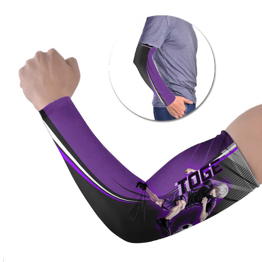 Personalized Toge Inumaki Jujutsu Kaisen Arm Sleeves with Purple Gradient and Action Kick Design