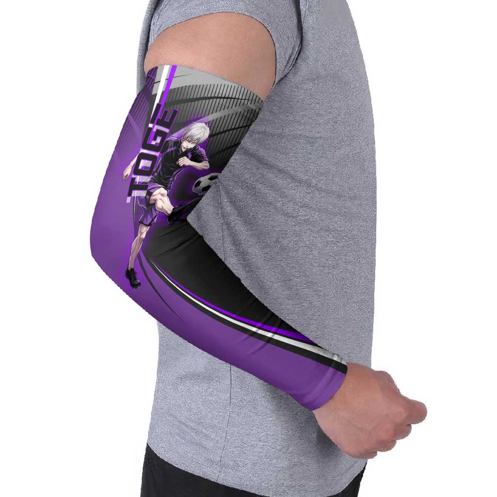 Personalized Toge Inumaki Jujutsu Kaisen Arm Sleeves with Purple Gradient and Action Kick Design