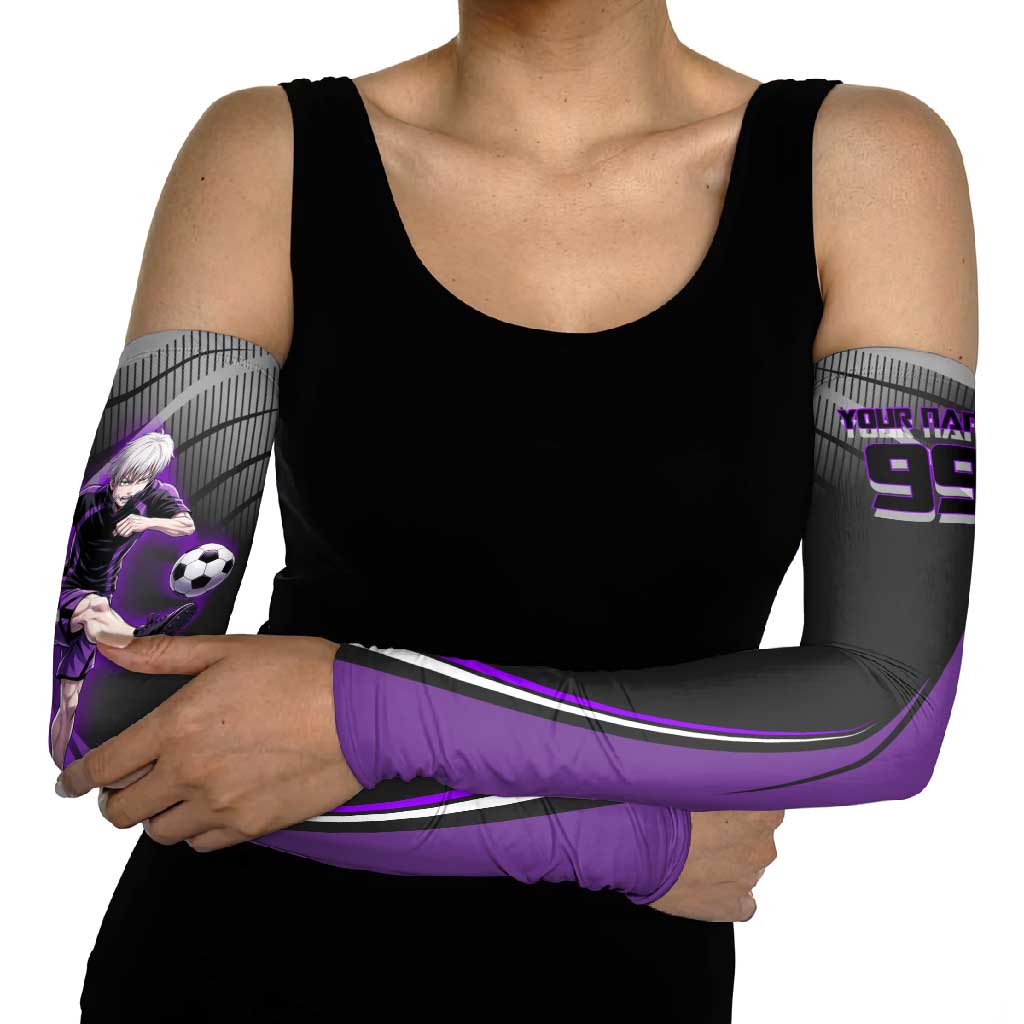 Personalized Toge Inumaki Jujutsu Kaisen Arm Sleeves with Purple Gradient and Action Kick Design