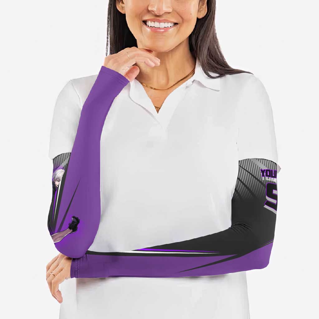 Personalized Toge Inumaki Jujutsu Kaisen Arm Sleeves with Purple Gradient and Action Kick Design