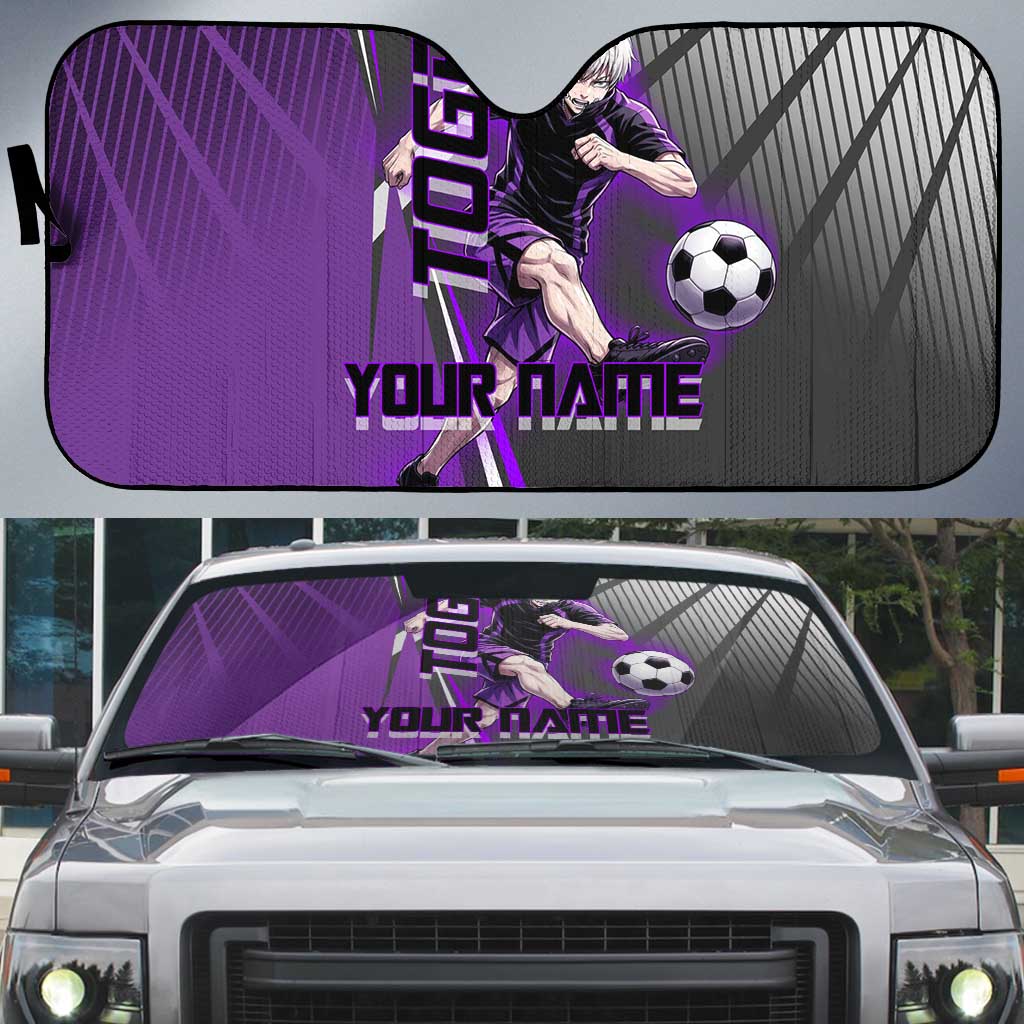 Personalized Toge Inumaki Jujutsu Kaisen Auto Sun Shade with Purple Gradient and Action Kick Design