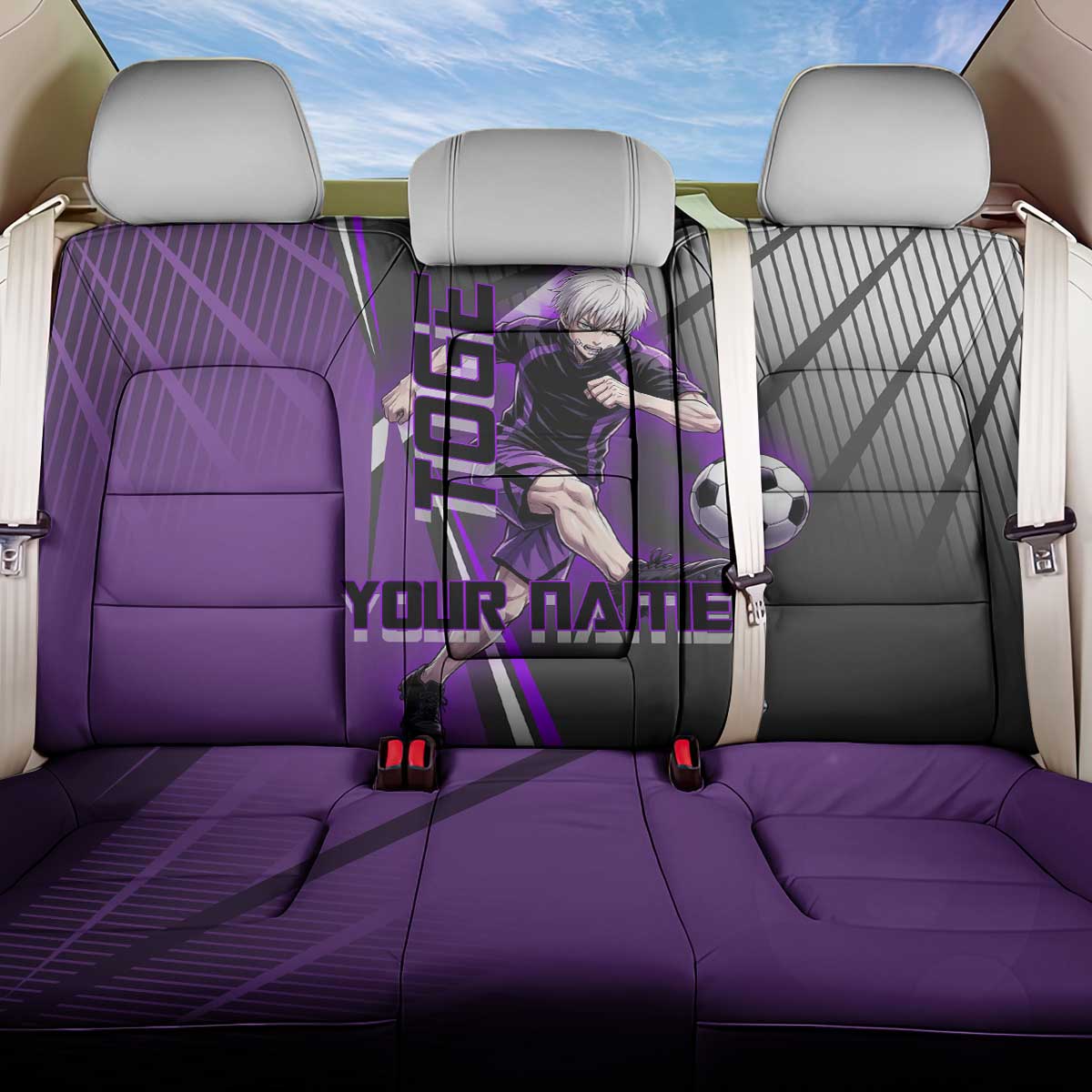 Personalized Toge Inumaki Jujutsu Kaisen Back Car Seat Cover with Purple Gradient and Action Kick Design
