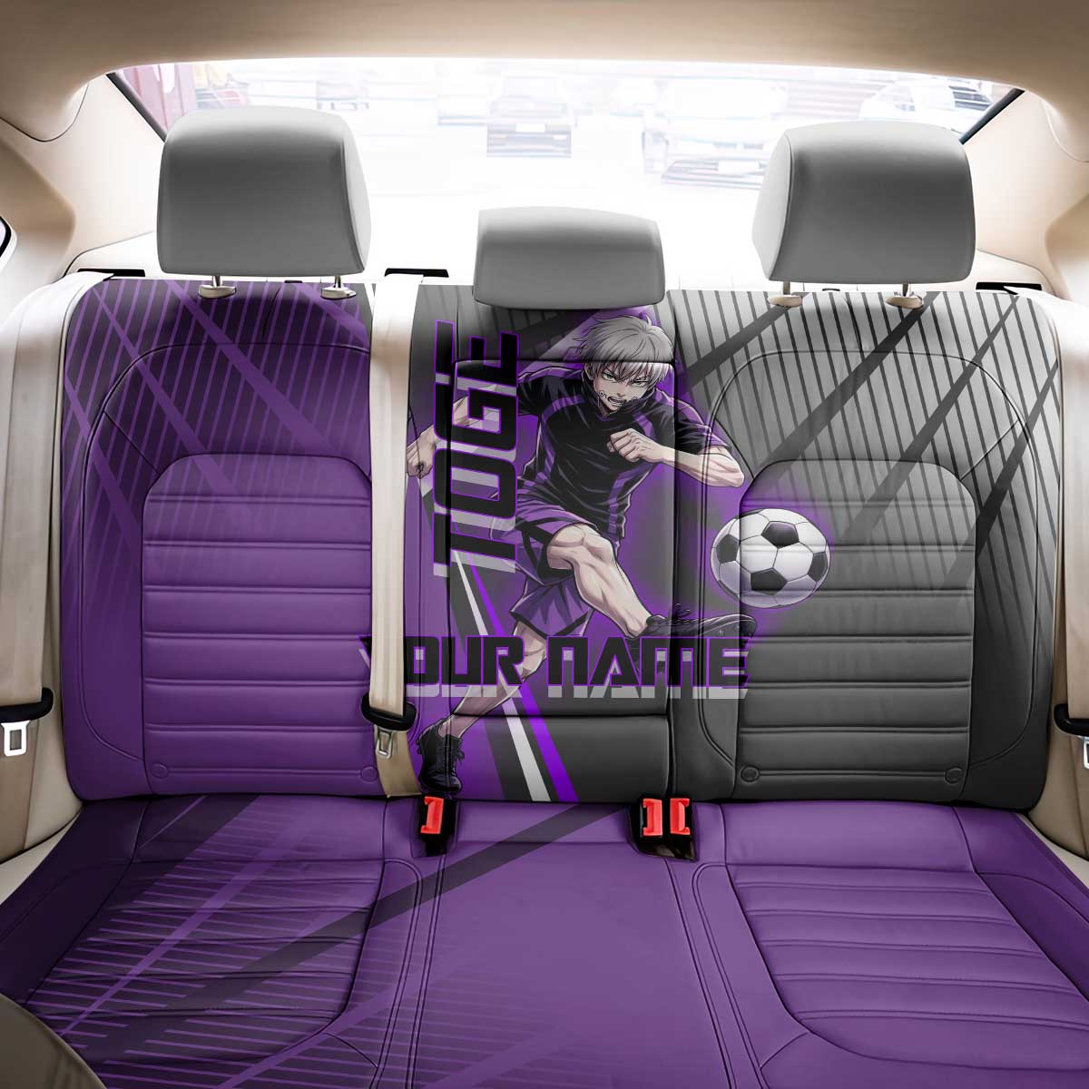 Personalized Toge Inumaki Jujutsu Kaisen Back Car Seat Cover with Purple Gradient and Action Kick Design