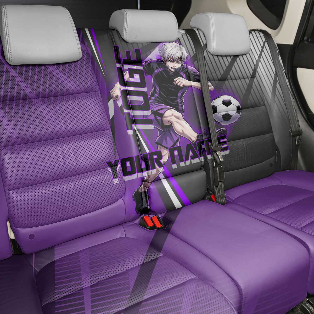 Personalized Toge Inumaki Jujutsu Kaisen Back Car Seat Cover with Purple Gradient and Action Kick Design