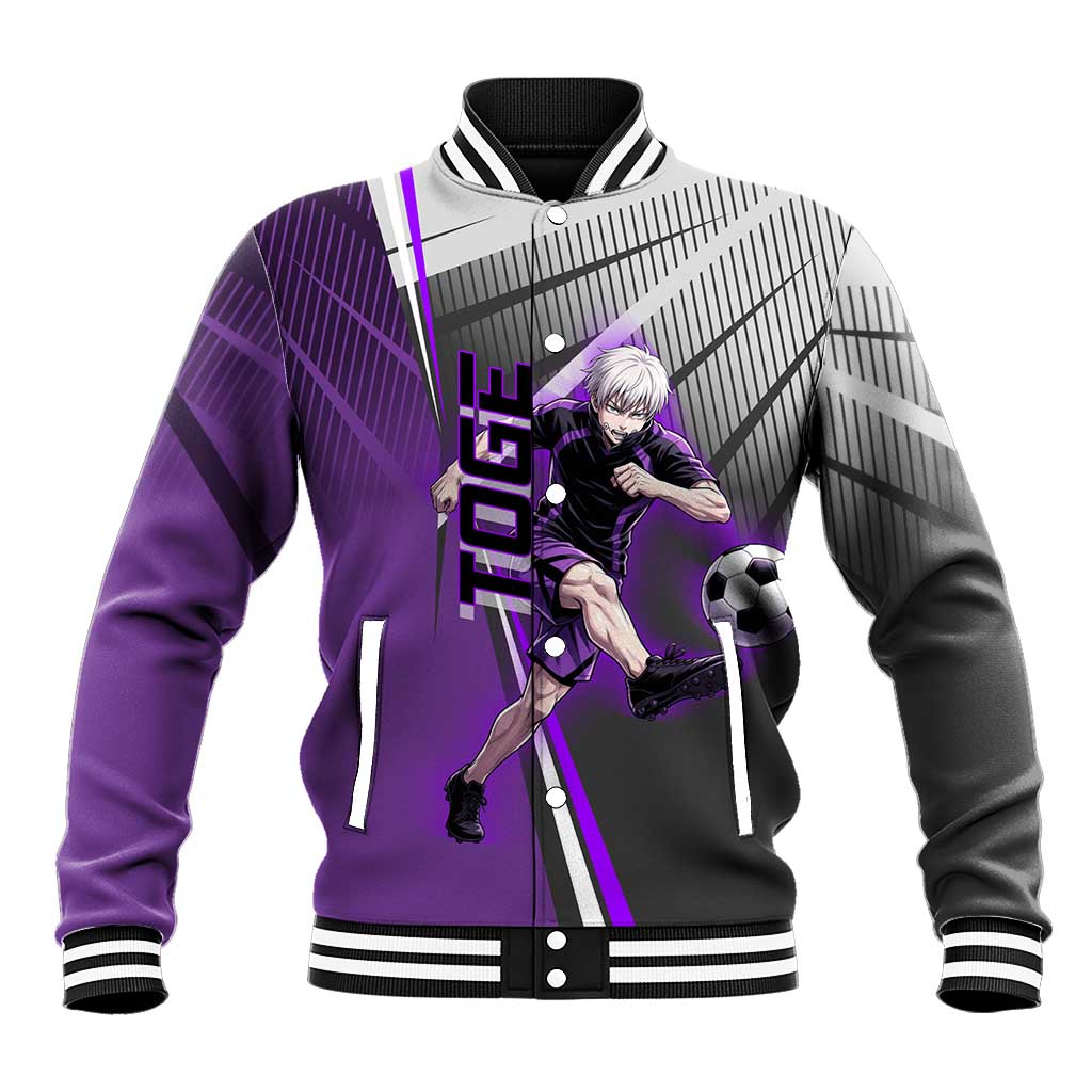 Personalized Toge Inumaki Jujutsu Kaisen Baseball Jacket with Purple Gradient and Action Kick Design
