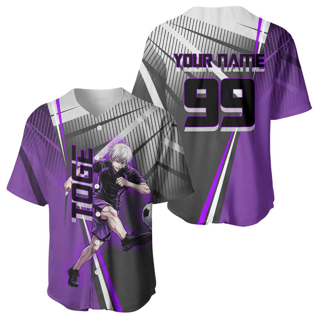 Personalized Toge Inumaki Jujutsu Kaisen Baseball Jersey with Purple Gradient and Action Kick Design