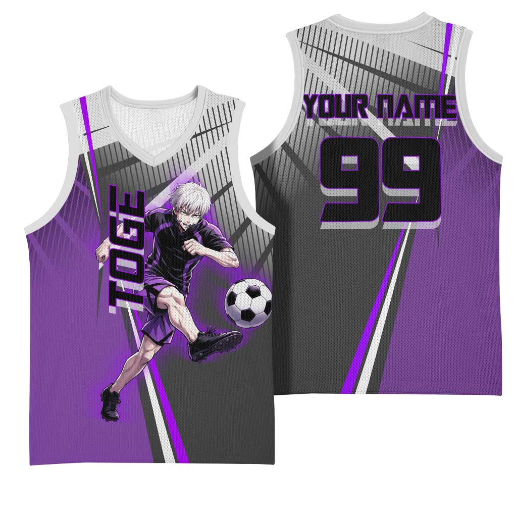 Personalized Toge Inumaki Jujutsu Kaisen Basketball Jersey with Purple Gradient and Action Kick Design