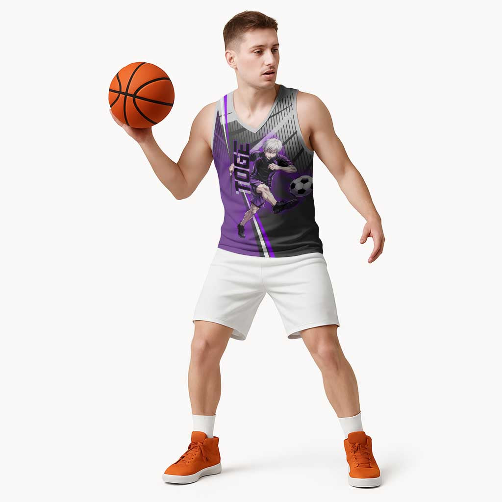 Personalized Toge Inumaki Jujutsu Kaisen Basketball Jersey with Purple Gradient and Action Kick Design