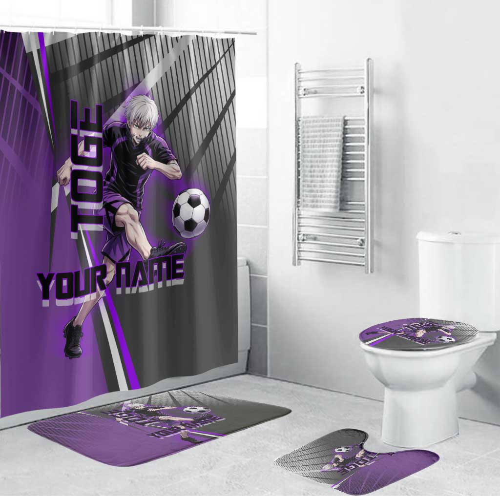 Personalized Toge Inumaki Jujutsu Kaisen Bathroom Set with Purple Gradient and Action Kick Design