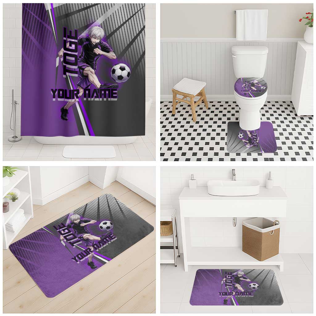 Personalized Toge Inumaki Jujutsu Kaisen Bathroom Set with Purple Gradient and Action Kick Design