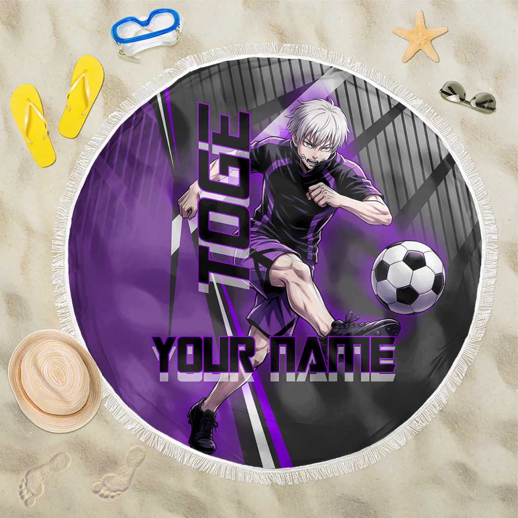 Personalized Toge Inumaki Jujutsu Kaisen Beach Blanket with Purple Gradient and Action Kick Design