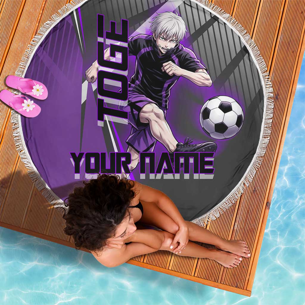 Personalized Toge Inumaki Jujutsu Kaisen Beach Blanket with Purple Gradient and Action Kick Design