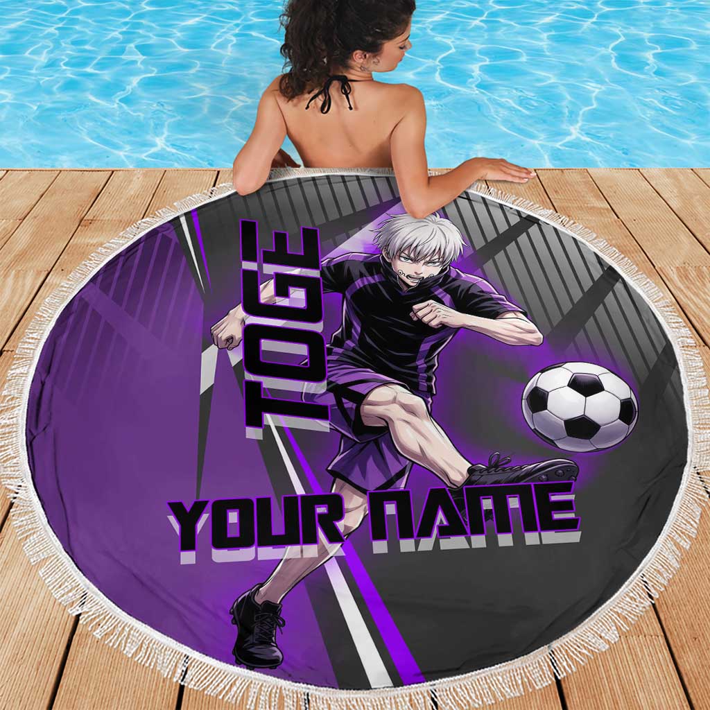 Personalized Toge Inumaki Jujutsu Kaisen Beach Blanket with Purple Gradient and Action Kick Design