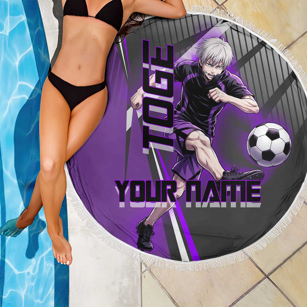 Personalized Toge Inumaki Jujutsu Kaisen Beach Blanket with Purple Gradient and Action Kick Design