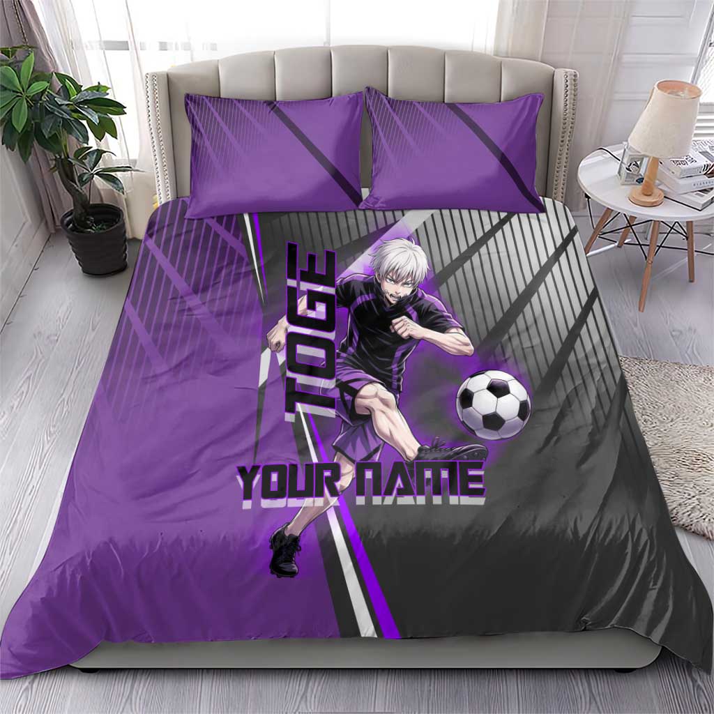 Personalized Toge Inumaki Jujutsu Kaisen Bedding Set with Purple Gradient and Action Kick Design