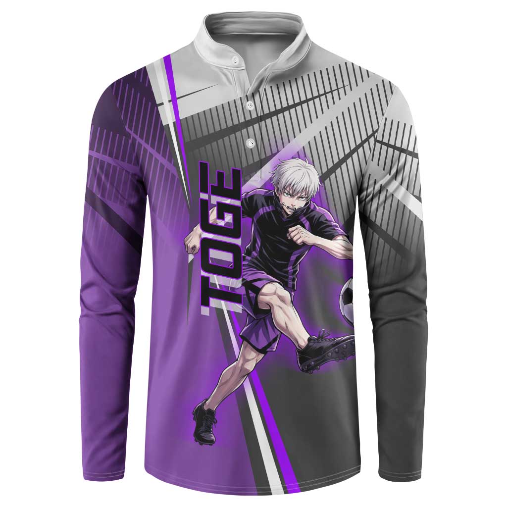Personalized Toge Inumaki Jujutsu Kaisen Button Sweatshirt with Purple Gradient and Action Kick Design