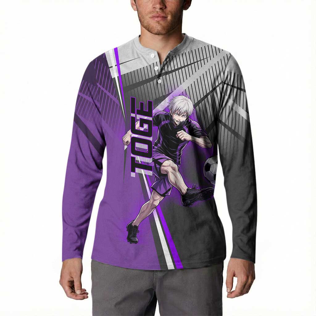 Personalized Toge Inumaki Jujutsu Kaisen Button Sweatshirt with Purple Gradient and Action Kick Design