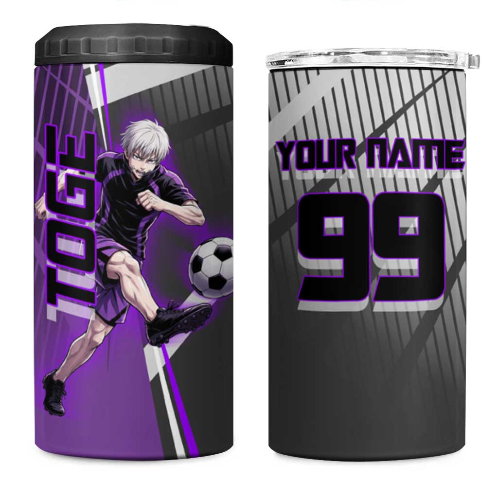 Personalized Toge Inumaki Jujutsu Kaisen 4 in 1 Can Cooler Tumbler with Purple Gradient and Action Kick Design
