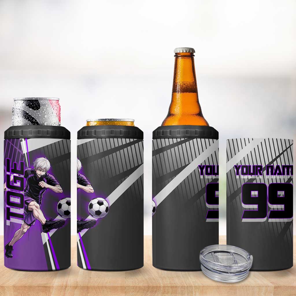 Personalized Toge Inumaki Jujutsu Kaisen 4 in 1 Can Cooler Tumbler with Purple Gradient and Action Kick Design