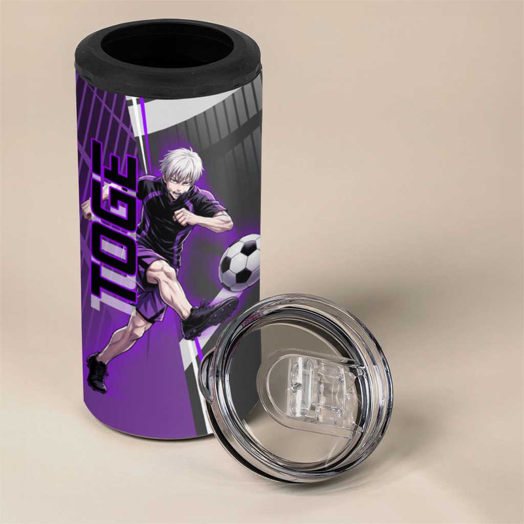 Personalized Toge Inumaki Jujutsu Kaisen 4 in 1 Can Cooler Tumbler with Purple Gradient and Action Kick Design