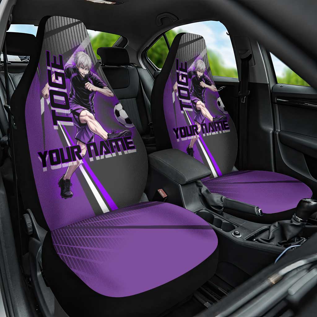 Personalized Toge Inumaki Jujutsu Kaisen Car Seat Cover with Purple Gradient and Action Kick Design