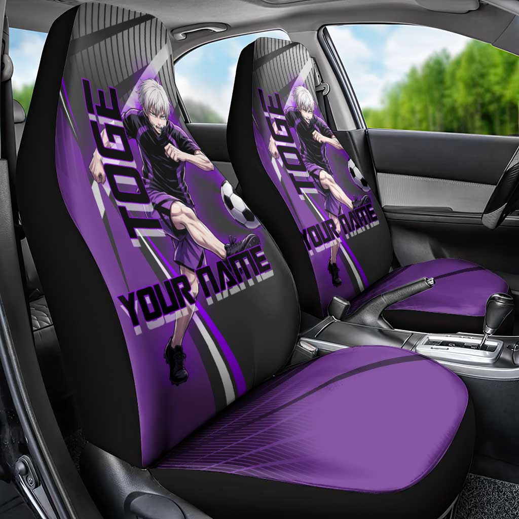 Personalized Toge Inumaki Jujutsu Kaisen Car Seat Cover with Purple Gradient and Action Kick Design