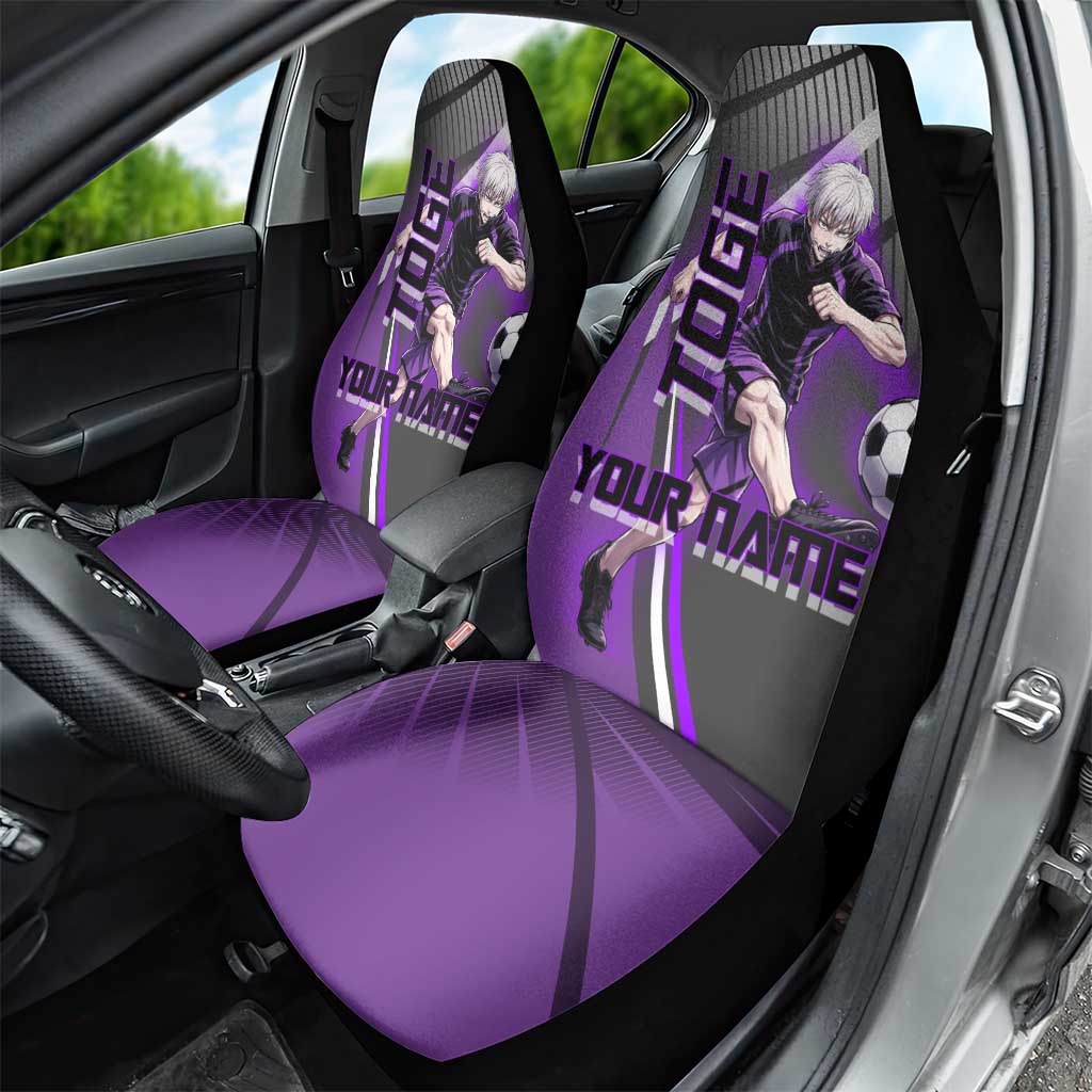 Personalized Toge Inumaki Jujutsu Kaisen Car Seat Cover with Purple Gradient and Action Kick Design