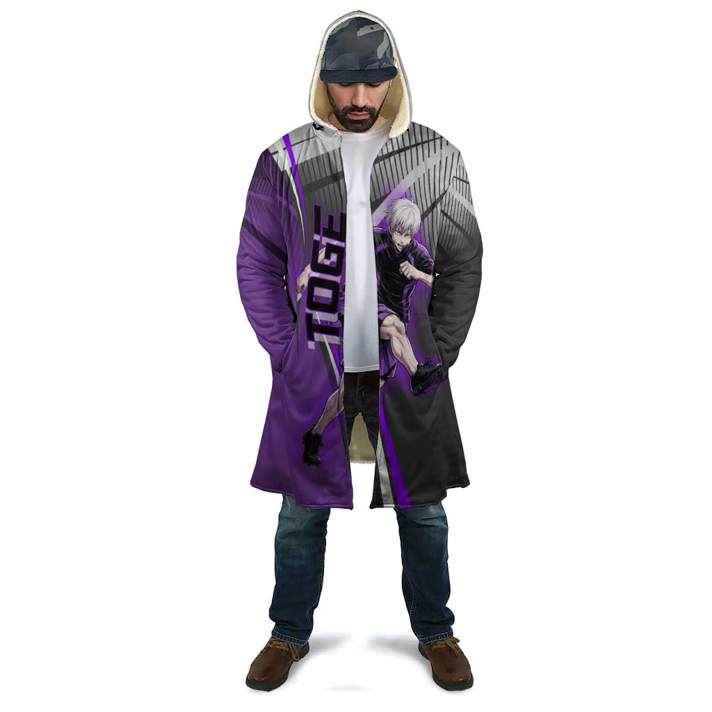 Personalized Toge Inumaki Jujutsu Kaisen Cloak with Purple Gradient and Action Kick Design
