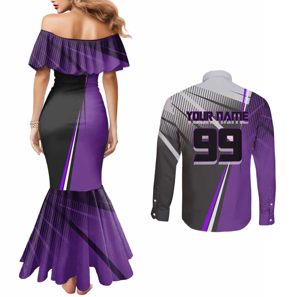 Personalized Toge Inumaki Jujutsu Kaisen Couples Matching Mermaid Dress and Long Sleeve Button Shirt with Purple Gradient and Action Kick Design