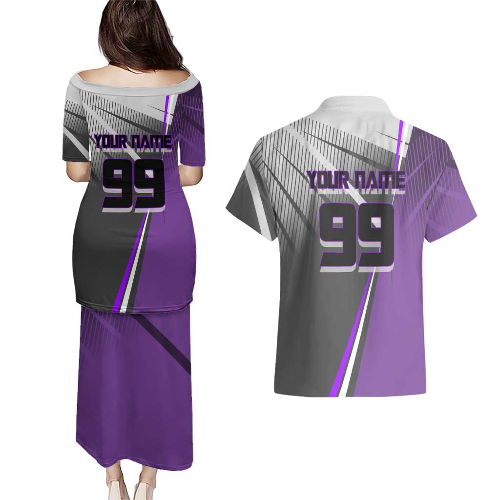 Personalized Toge Inumaki Jujutsu Kaisen Couples Matching Puletasi and Hawaiian Shirt with Purple Gradient and Action Kick Design