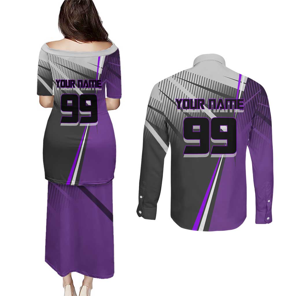 Personalized Toge Inumaki Jujutsu Kaisen Couples Matching Puletasi and Long Sleeve Button Shirt with Purple Gradient and Action Kick Design