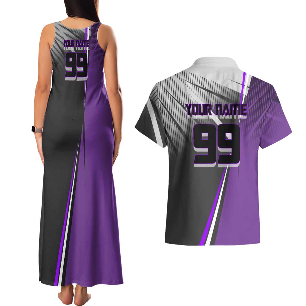 Personalized Toge Inumaki Jujutsu Kaisen Couples Matching Tank Maxi Dress and Hawaiian Shirt with Purple Gradient and Action Kick Design