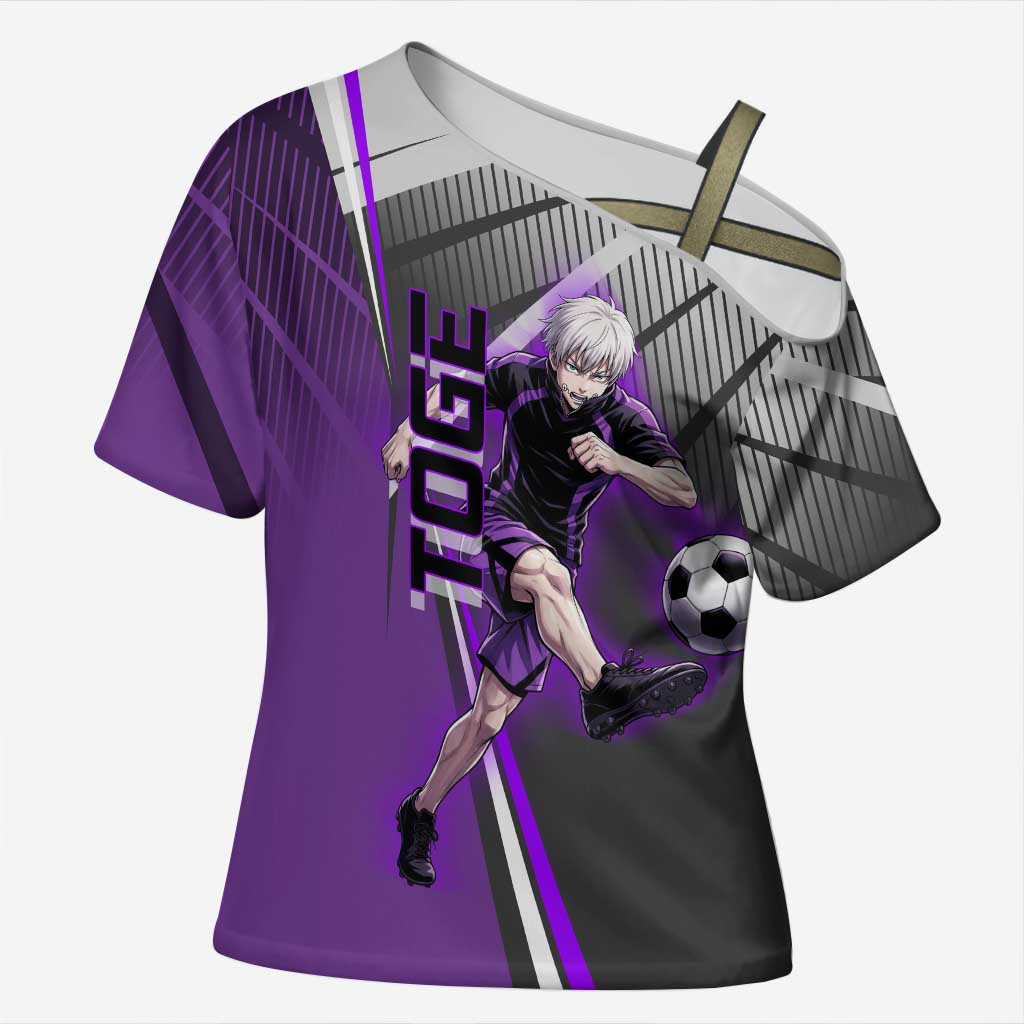 Personalized Toge Inumaki Jujutsu Kaisen Cross Shoulder Shirt with Purple Gradient and Action Kick Design