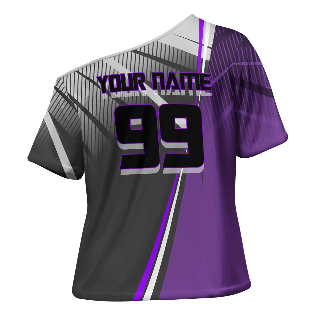 Personalized Toge Inumaki Jujutsu Kaisen Cross Shoulder Shirt with Purple Gradient and Action Kick Design