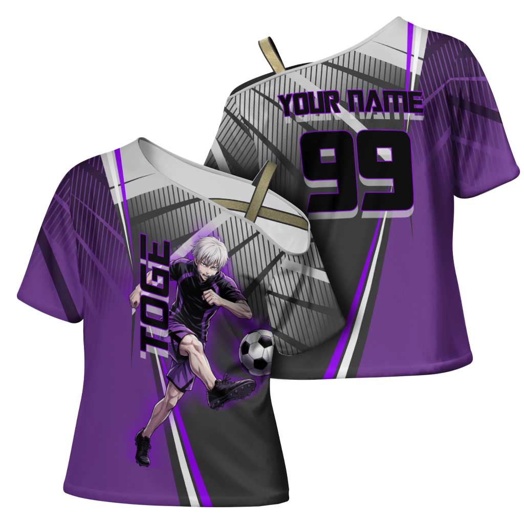 Personalized Toge Inumaki Jujutsu Kaisen Cross Shoulder Shirt with Purple Gradient and Action Kick Design