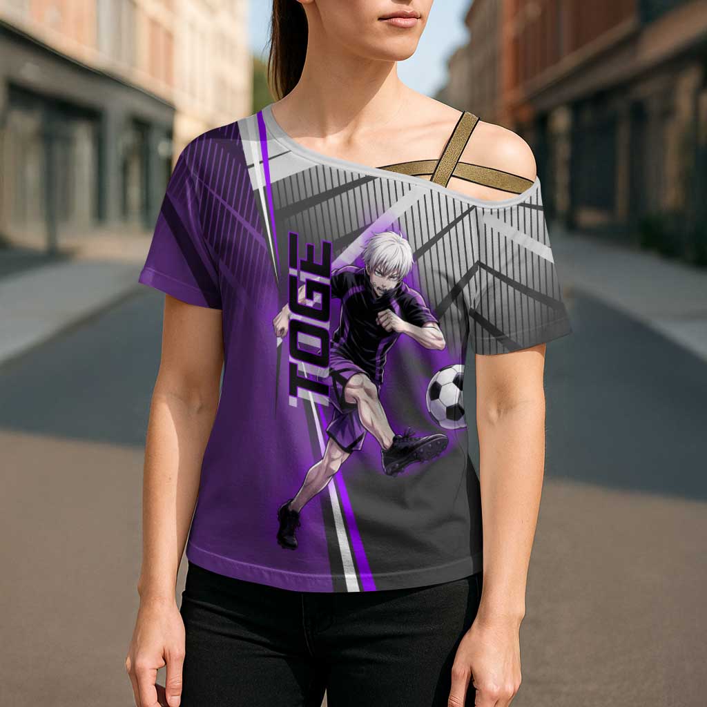Personalized Toge Inumaki Jujutsu Kaisen Cross Shoulder Shirt with Purple Gradient and Action Kick Design