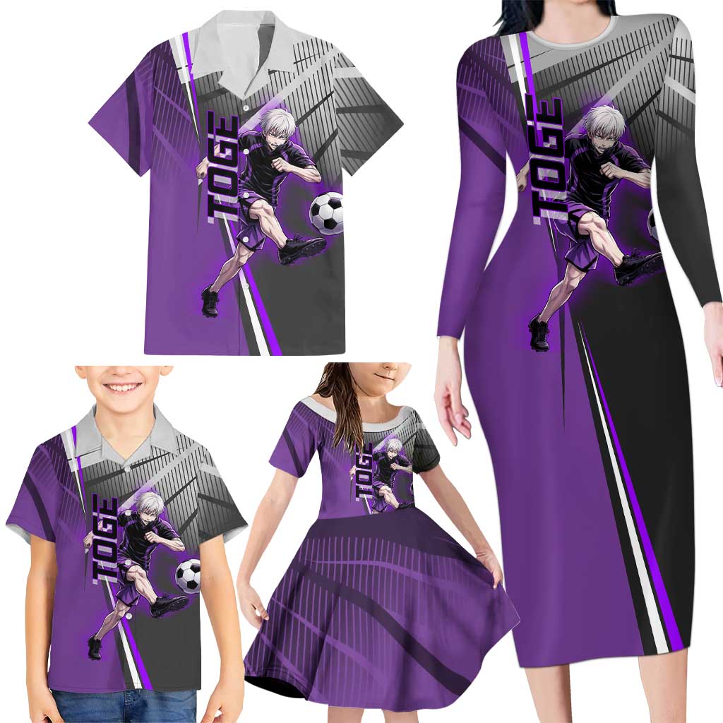 Personalized Toge Inumaki Jujutsu Kaisen Family Matching Long Sleeve Bodycon Dress and Hawaiian Shirt with Purple Gradient and Action Kick Design