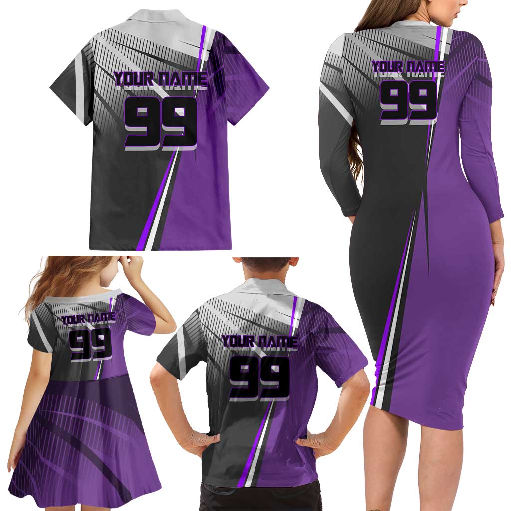 Personalized Toge Inumaki Jujutsu Kaisen Family Matching Long Sleeve Bodycon Dress and Hawaiian Shirt with Purple Gradient and Action Kick Design