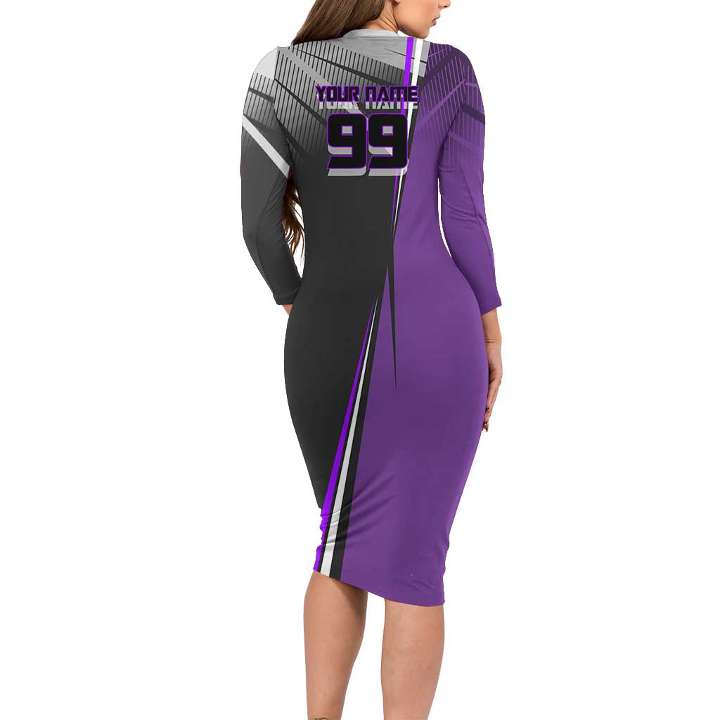 Personalized Toge Inumaki Jujutsu Kaisen Family Matching Long Sleeve Bodycon Dress and Hawaiian Shirt with Purple Gradient and Action Kick Design