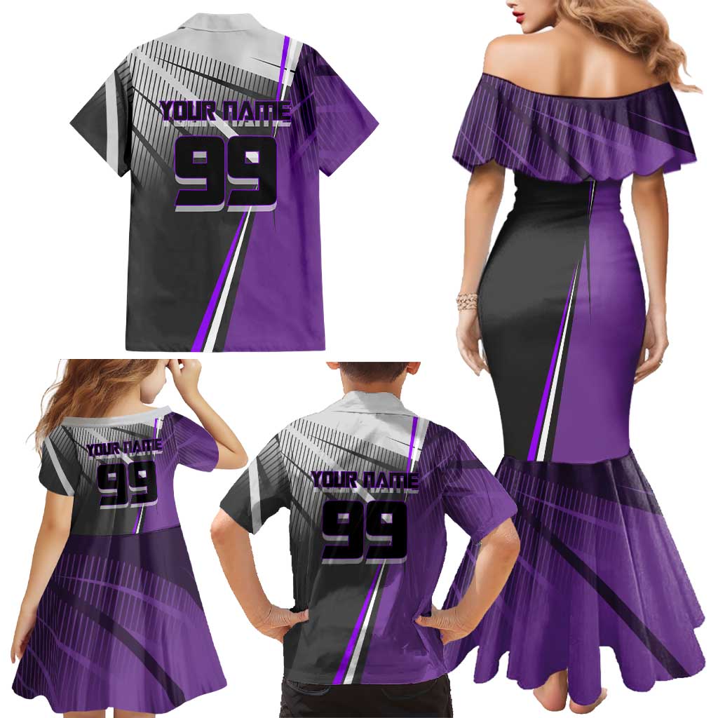 Personalized Toge Inumaki Jujutsu Kaisen Family Matching Mermaid Dress and Hawaiian Shirt with Purple Gradient and Action Kick Design