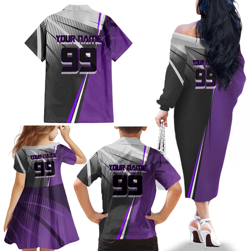 Personalized Toge Inumaki Jujutsu Kaisen Family Matching Off The Shoulder Long Sleeve Dress and Hawaiian Shirt with Purple Gradient and Action Kick Design