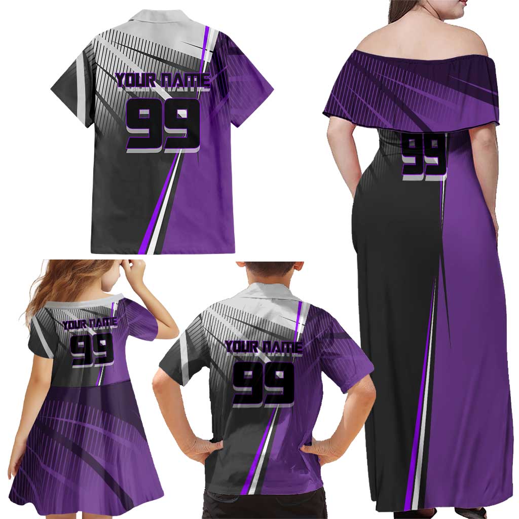Personalized Toge Inumaki Jujutsu Kaisen Family Matching Off Shoulder Maxi Dress and Hawaiian Shirt with Purple Gradient and Action Kick Design