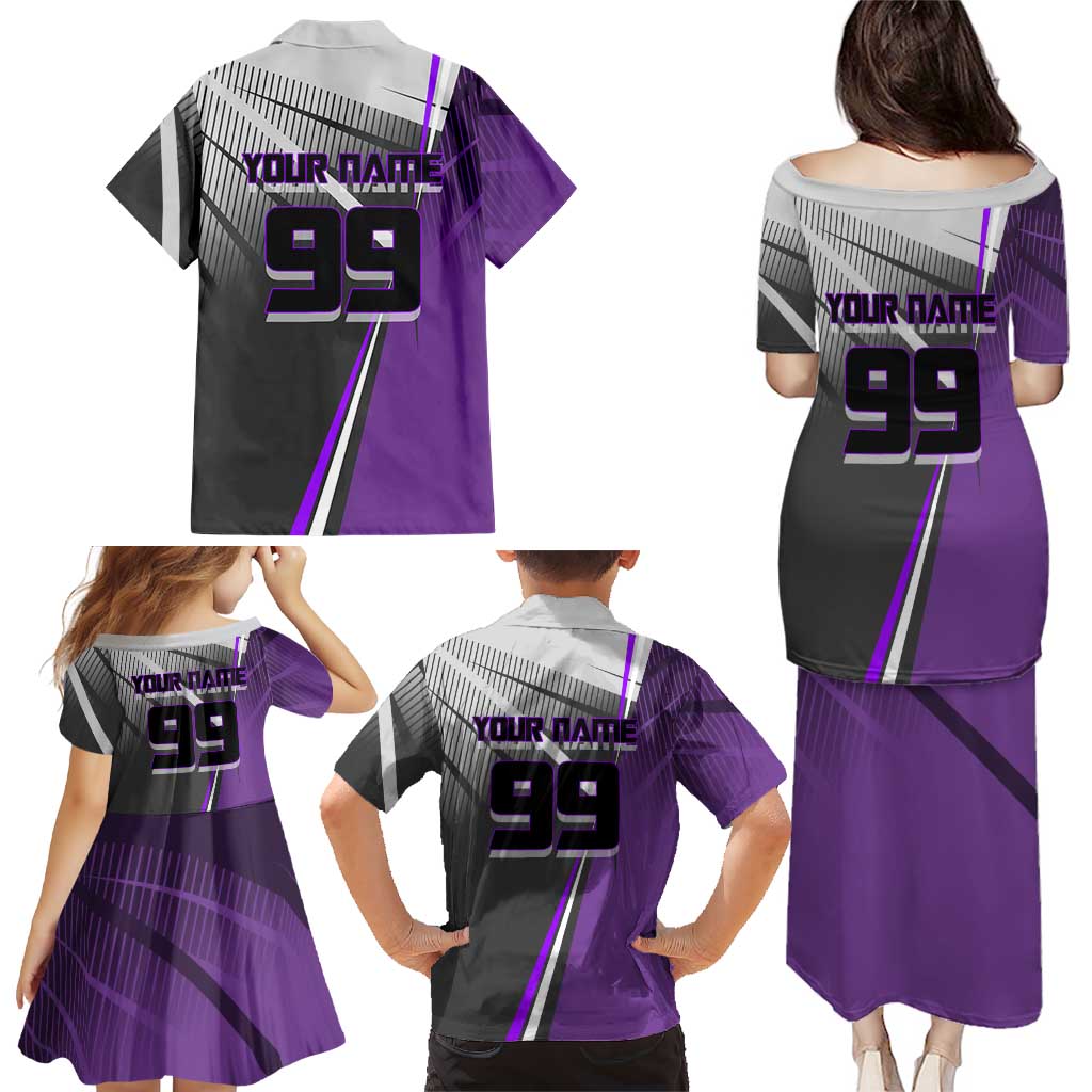 Personalized Toge Inumaki Jujutsu Kaisen Family Matching Puletasi and Hawaiian Shirt with Purple Gradient and Action Kick Design