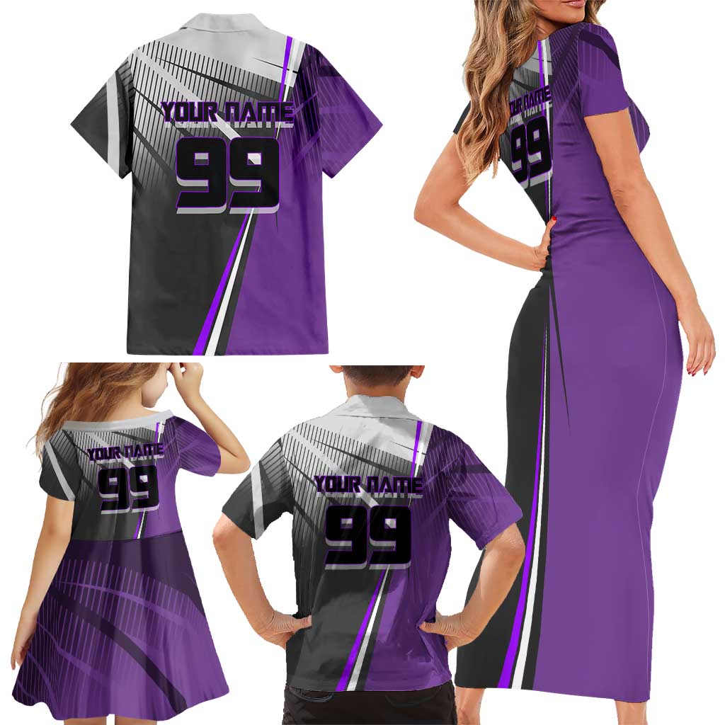 Personalized Toge Inumaki Jujutsu Kaisen Family Matching Short Sleeve Bodycon Dress and Hawaiian Shirt with Purple Gradient and Action Kick Design